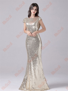 Ball Gown Champagne-gold Sequin Evening Dress Open Back Gown Sexy Vogue